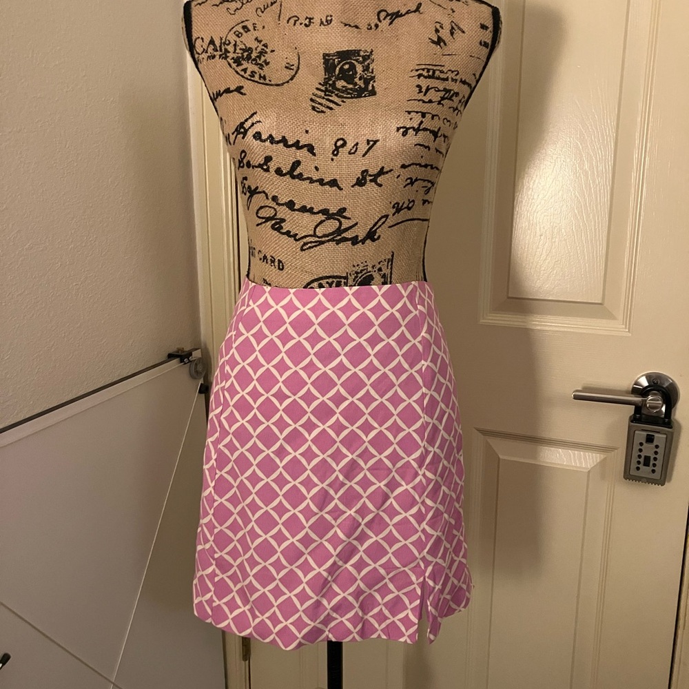 MNG Mango Pink geometric pattern mini skirt large L 10 12
